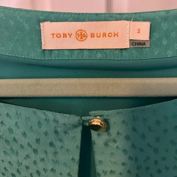 Tory Burch Emerald Green Jacquard Silk Shift Dress - Timeless Vintage Vibe - Picture 4 of 5